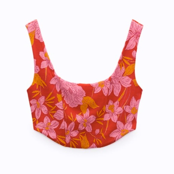 Zara Tops Zara Floral Jacquard Knit Crop Top Poshmark